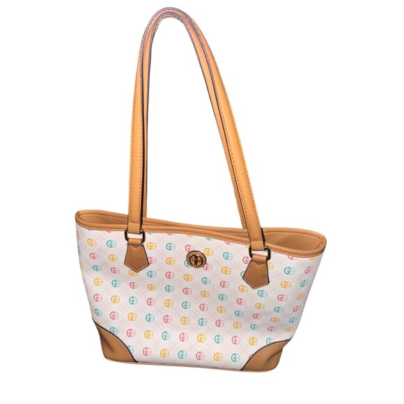 Giani Bernini Multicolor Logo Shoulder Bag Leather Trim & Handles Organizer - Picture 2 of 10